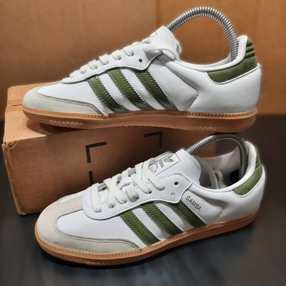 Adidas SAMBA OG White/Olive Green Tan Gum Sole Sneaker JS1352 Women's Size 7.5 - Picture 7 of 16